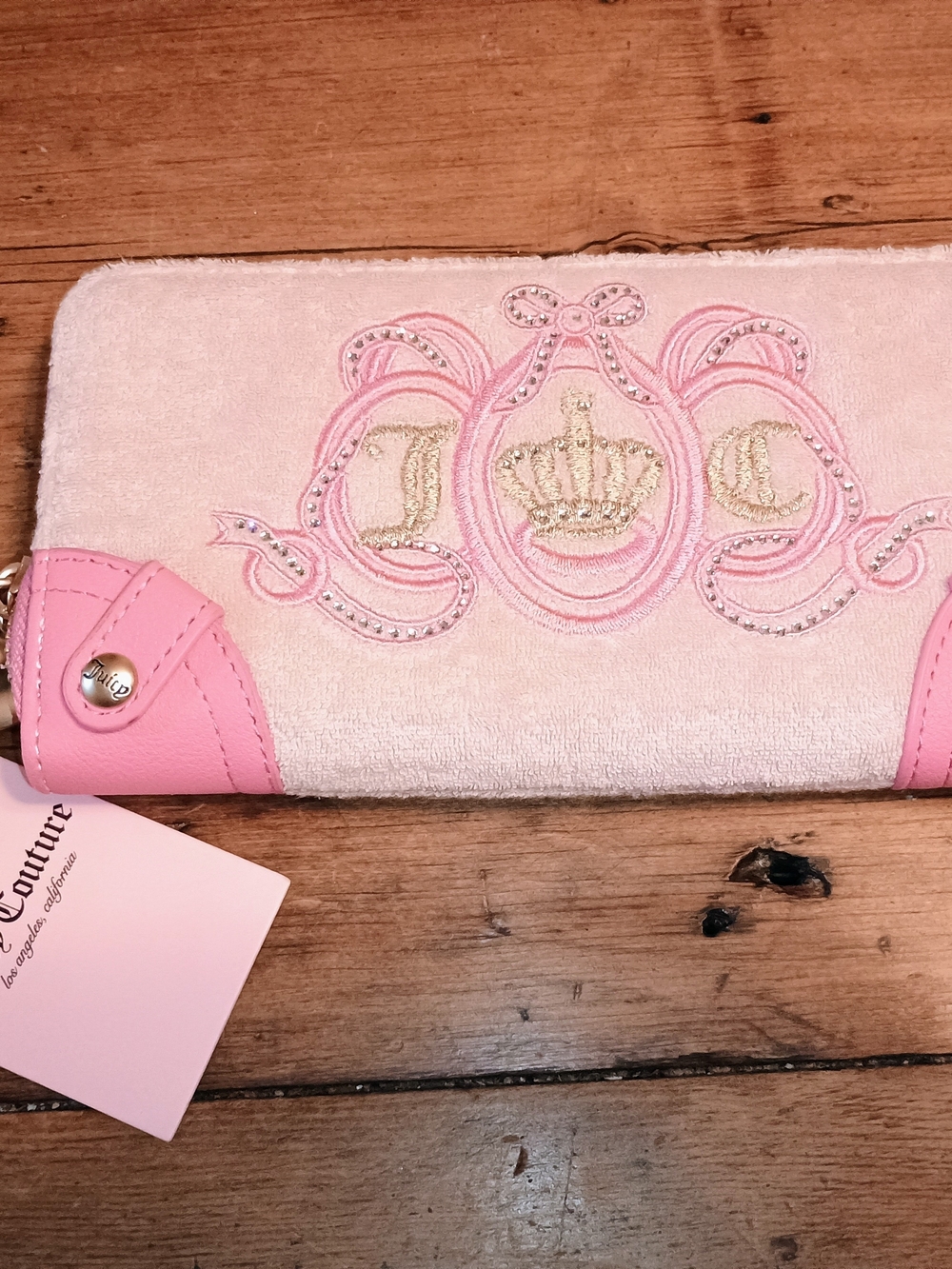 Juicy Couture Pink Embroidered Crown Zip Wallet
